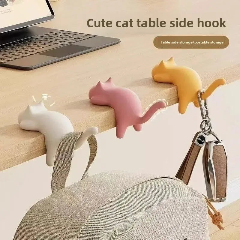 خطافات مفاتيح بتصميم قطة مرحة لحافة مكتب الطاولة، تنظيم حقائب المكتب، ديكور منزلي كاواي، إكسسوار لطيف موفر للمساحة